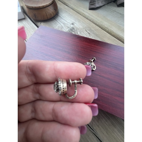 MODEL 1960s antique Ukraine Clip on earrings Stelling SILVER 875 vtg art - Picture 13 of 15